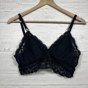 Aerie womens black lace long line bralette size Large
